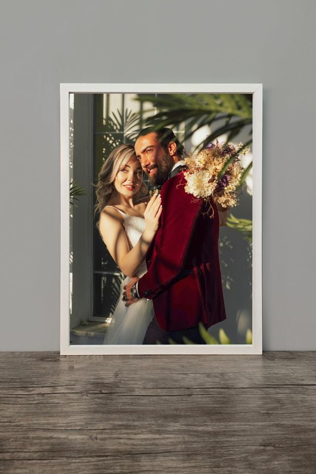 40x55 Lüks Lake Kaplama Ahşap Duvar Çerçevesi (Kişiye Özel Fotoğraflarınızla) BEYAZ