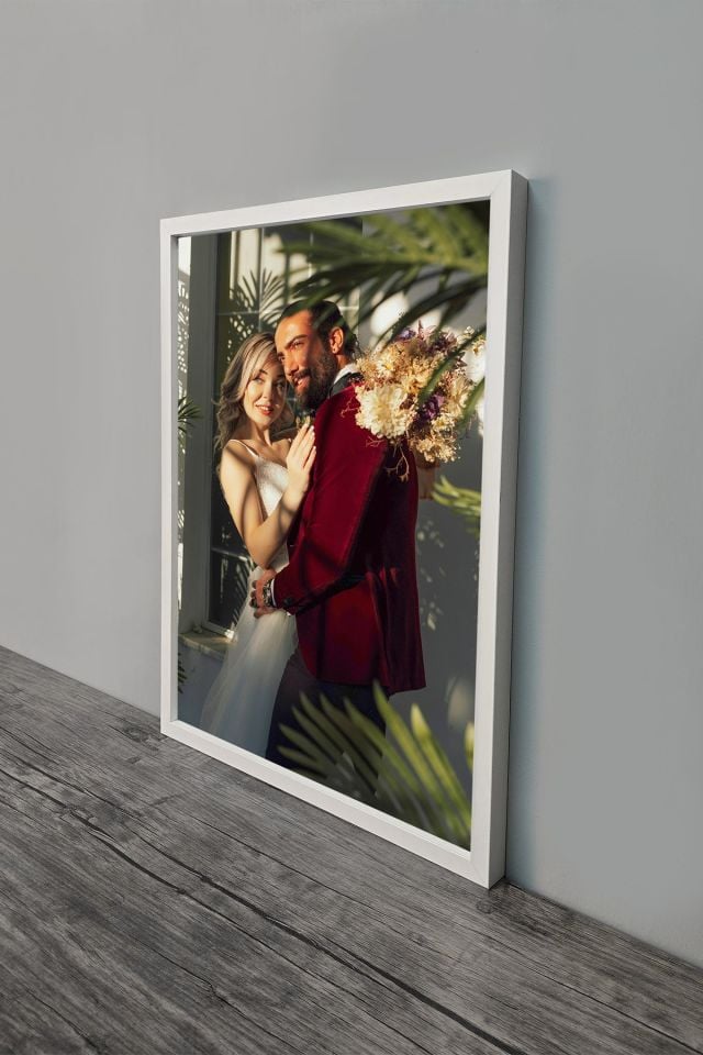 40x55 Lüks Lake Kaplama Ahşap Duvar Çerçevesi (Kişiye Özel Fotoğraflarınızla) BEYAZ