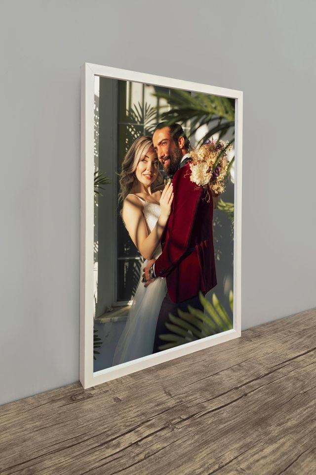 40x55 Lüks Lake Kaplama Ahşap Duvar Çerçevesi (Kişiye Özel Fotoğraflarınızla) BEYAZ