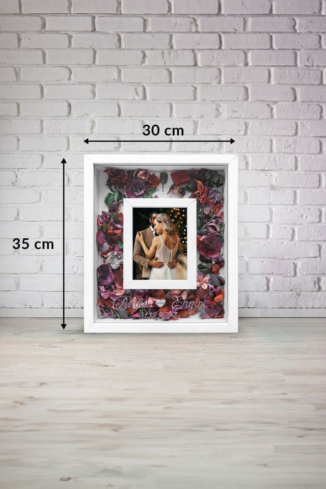 Çerçeve 30X35 Fotoğraf Bölümlü Tasarım Gül Kutusu Anı Çerçevesi BEYAZ