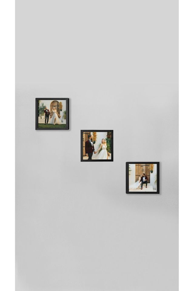 25x25 Dekoratif Duvar Çerçeveleri Kişiye Özel Fotoğraflar Ile (25X25 3'LÜ ÇERÇEVE) SİYAH