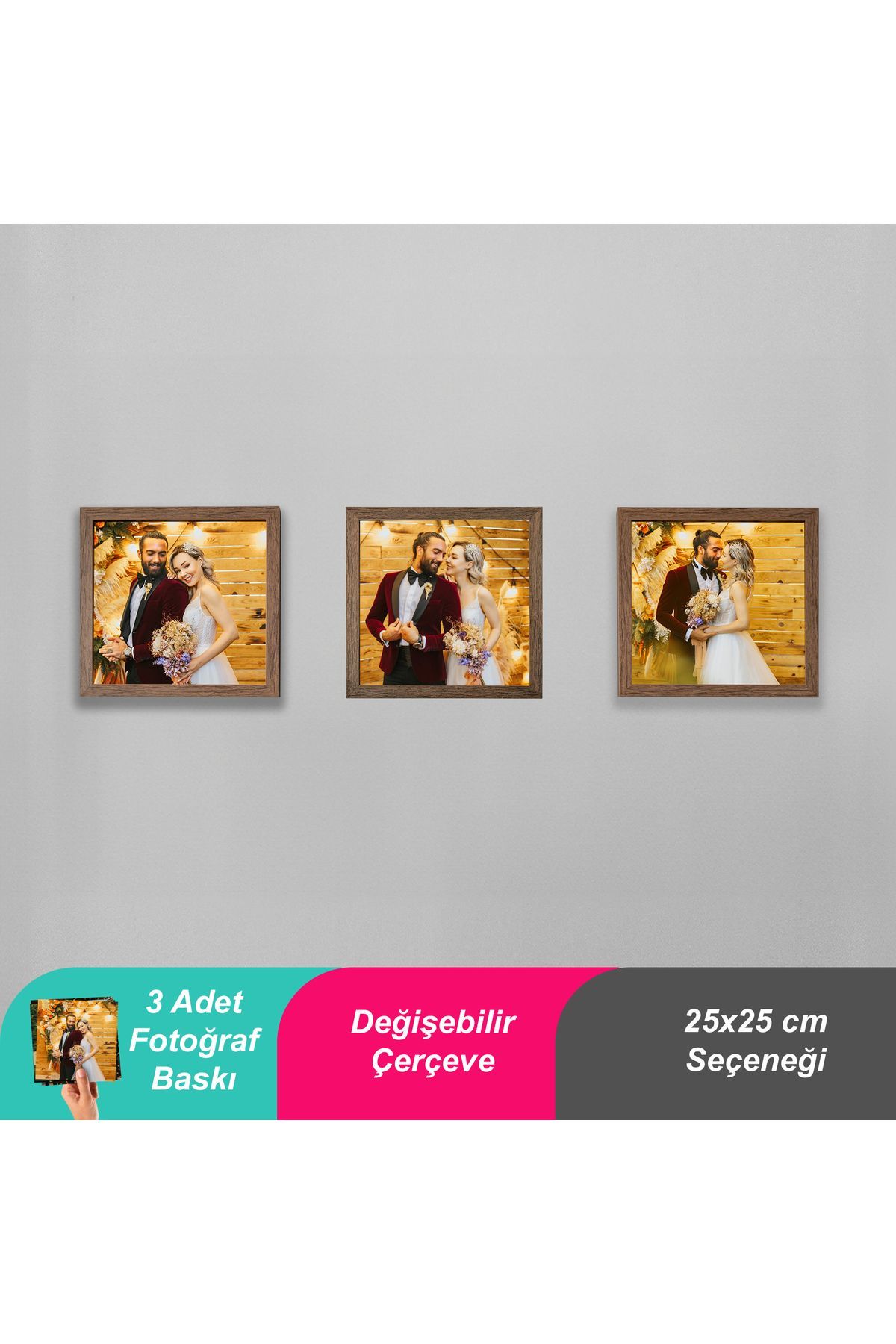 25x25 3LÜ ÇERÇEVE CEVİZ